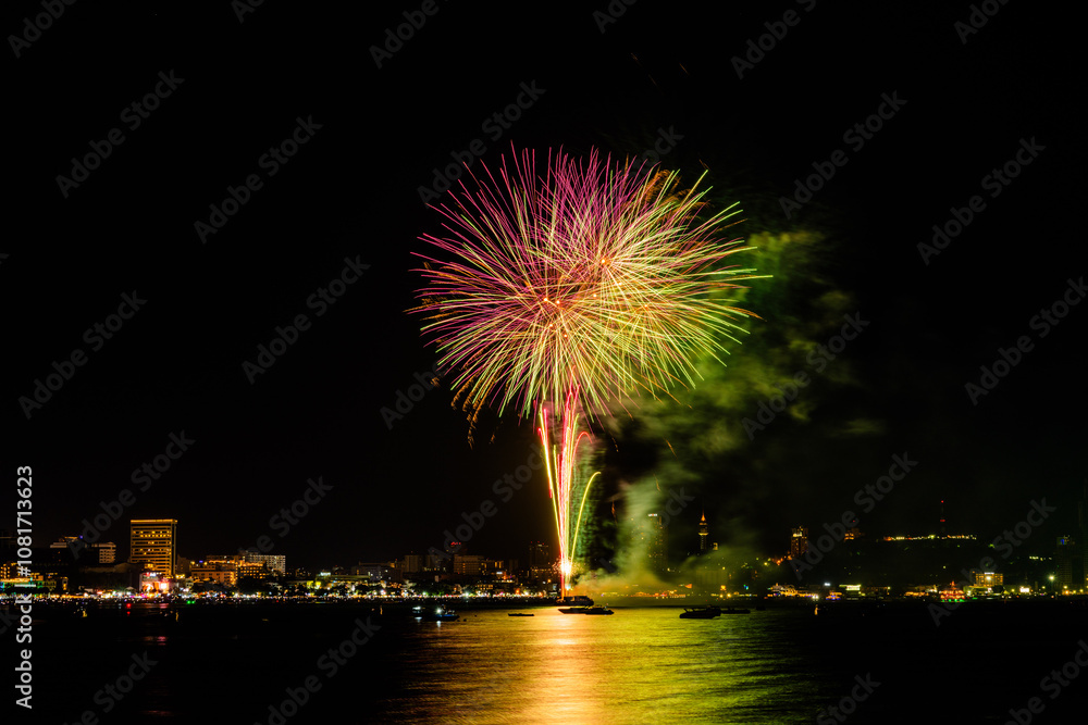 Brilliant red fireworks explode against a dark night sky, illuminating a cityscape below. Vibrant bursts and smoke create a festive, dynamic atmosphere, capturing the excitement of celebration. Brilliant red fireworks explode against a dark night sky, illuminating a cityscape below. Vibrant bursts and smoke create a festive, dynamic atmosphere, capturing the excitement of celebration.