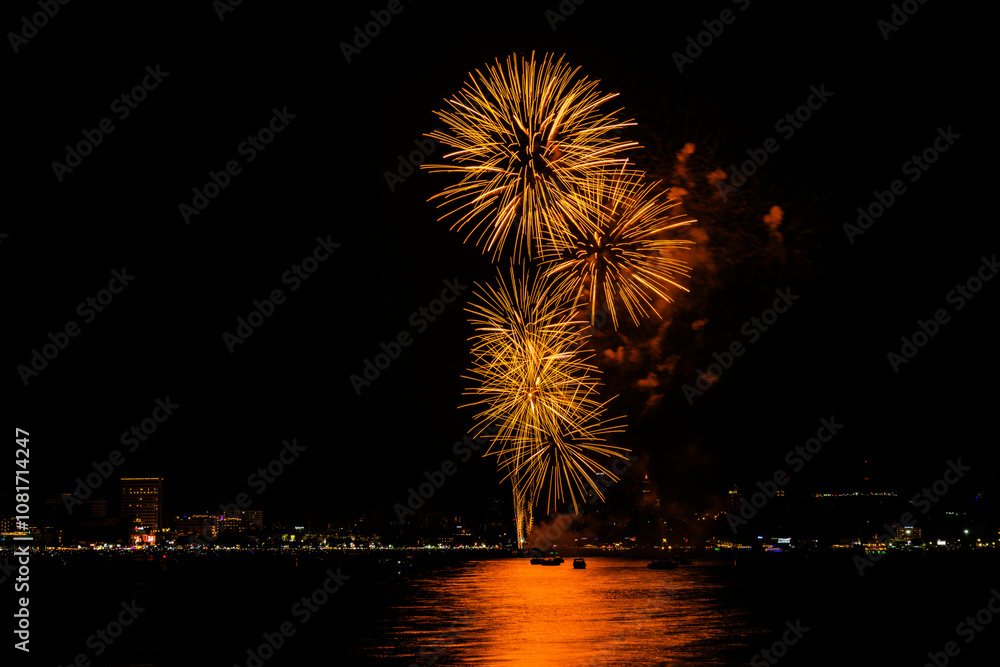 Brilliant red fireworks explode against a dark night sky, illuminating a cityscape below. Vibrant bursts and smoke create a festive, dynamic atmosphere, capturing the excitement of celebration. Brilliant red fireworks explode against a dark night sky, illuminating a cityscape below. Vibrant bursts and smoke create a festive, dynamic atmosphere, capturing the excitement of celebration.