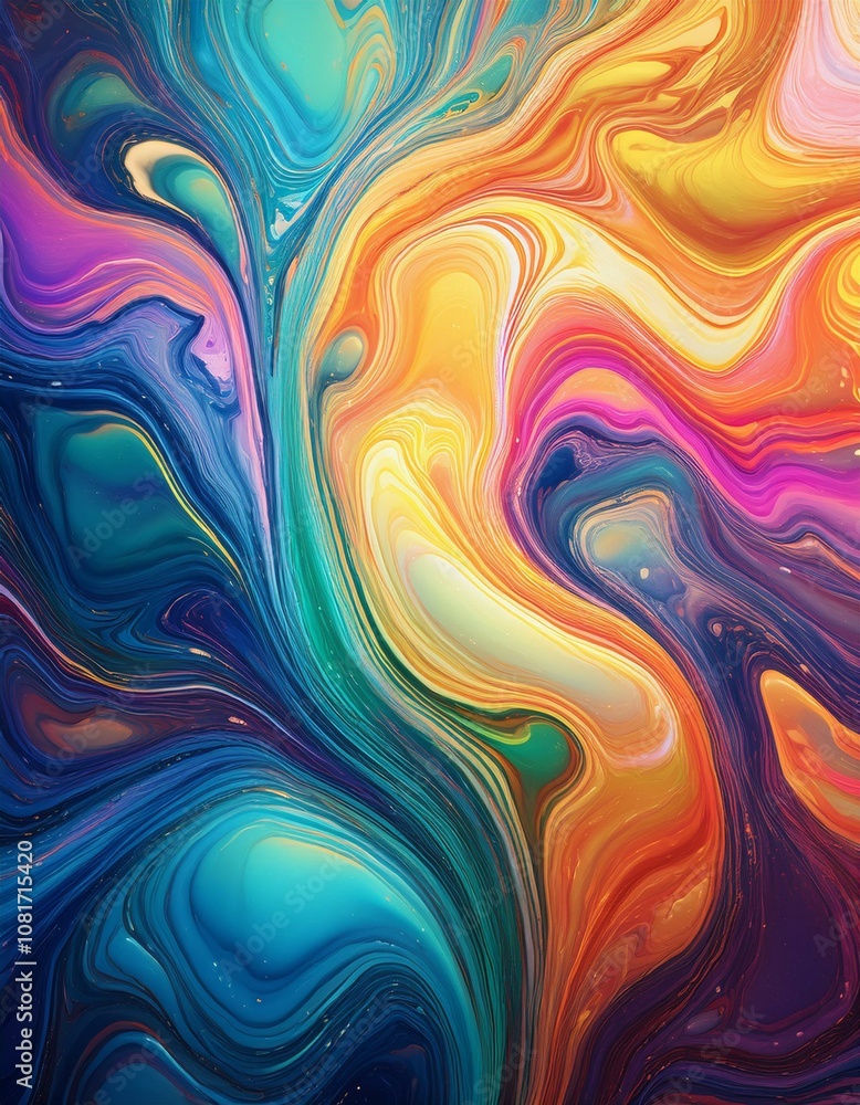 Obraz premium Psychedelic Rainbow Liquid Background with Vibrant Colors and Swirling Patterns