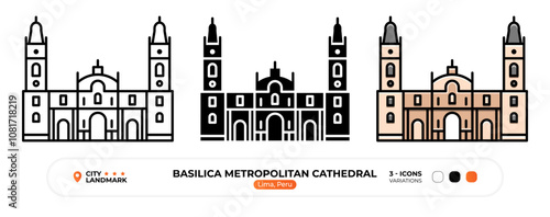 Basilica Metropolitan Cathedral Line Icon. Lima Peru, Capital Color Symbol, Silhouette, Editable Stroke.
