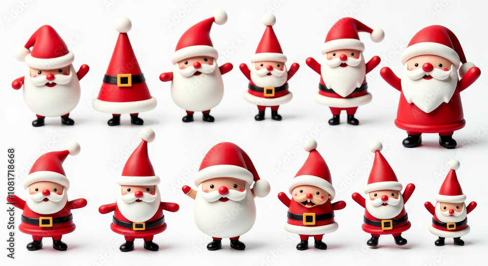 Festive Santa Claus Figurine Collection Illustration with Santa Hats and Costumes, Perfect for Christmas Decor and Holiday Season Celebrations Festive Santa Claus Figurine Collection Illustration with Santa Hats and Costumes, Perfect for Christmas Decor and Holiday Season Celebrations