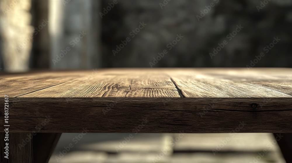 A 3D image shows a rustic wooden table against a blurry, retro-style background. It's perfect for showcasing products. A 3D image shows a rustic wooden table against a blurry, retro-style background. It's perfect for showcasing products.