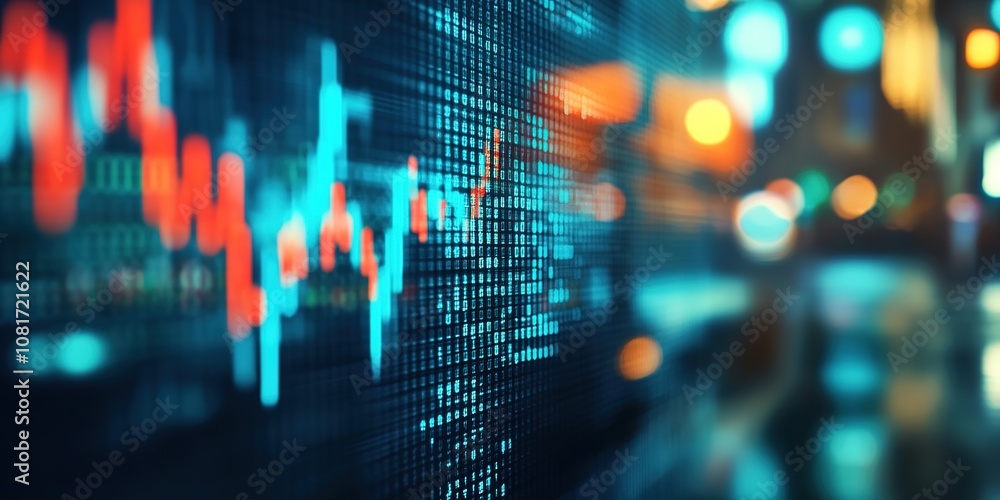 Creative Abstract Marketing Background Featuring a Close-Up of a Digital Screen Displaying Labor Market Charts, Set Against a Blurred Office Background with Text Copy Space, Symbolizing Economic and F Creative Abstract Marketing Background Featuring a Close-Up of a Digital Screen Displaying Labor Market Charts, Set Against a Blurred Office Background with Text Copy Space, Symbolizing Economic and F