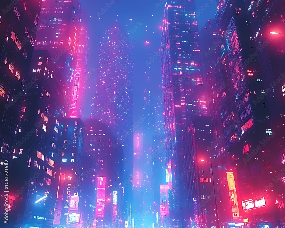 Futuristic Cityscape with Towering Skyscrapers at Night Futuristic Cityscape with Towering Skyscrapers at Night