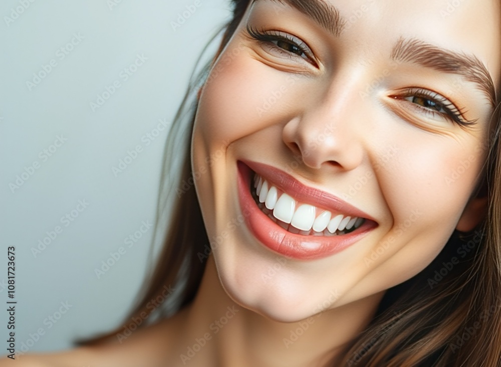 Beautiful woman with a radiant smile, healthy teeth, and glowing skin Beautiful woman with a radiant smile, healthy teeth, and glowing skin
