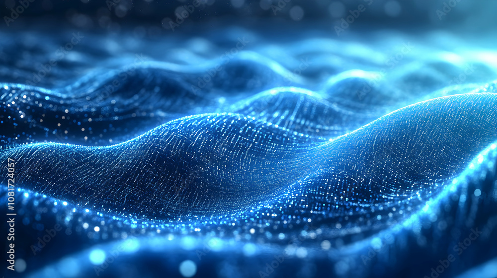 Abstract 3D Digital Wave Background: Glowing Blue Particles Flowing Dynamically in a Seamless Pattern, Creating an Ethereal and Futuristic Landscape. Abstract 3D Digital Wave Background: Glowing Blue Particles Flowing Dynamically in a Seamless Pattern, Creating an Ethereal and Futuristic Landscape.