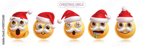 Santa claus emoji character set. Christmas santa emojis clip art characters in surprise, shy, amaze, drooling, smiling, happy and funny facial expression in red hat collection. Vector illustration 