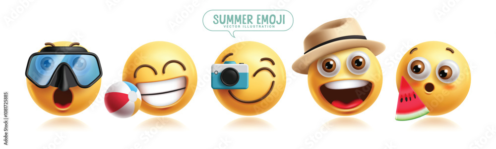 Summer emoji characters vector set. Emojis clip art in beach traveler, diving, snorkeling, tourist, adventure and swimming character collection. Vector illustration summer emoticons set.
Summer emoji characters vector set. Emojis clip art in beach traveler, diving, snorkeling, tourist, adventure and swimming character collection. Vector illustration summer emoticons set.