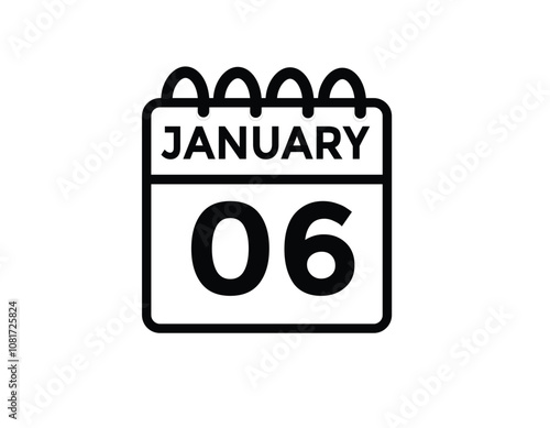 January 6 Calendar Day or Calender Date for Deadlines or Appointment. calendar date icon on white background.
