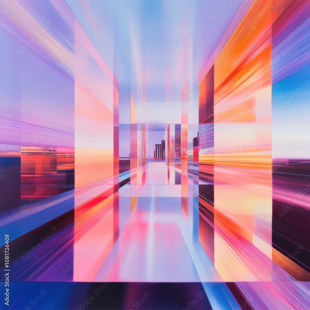 A vibrant abstract representation of light and space, evoking a sense of motion and depth. A vibrant abstract representation of light and space, evoking a sense of motion and depth.