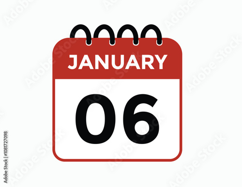 January 6 Calendar Day or Calender Date for Deadlines or Appointment. calendar date icon on white background.
