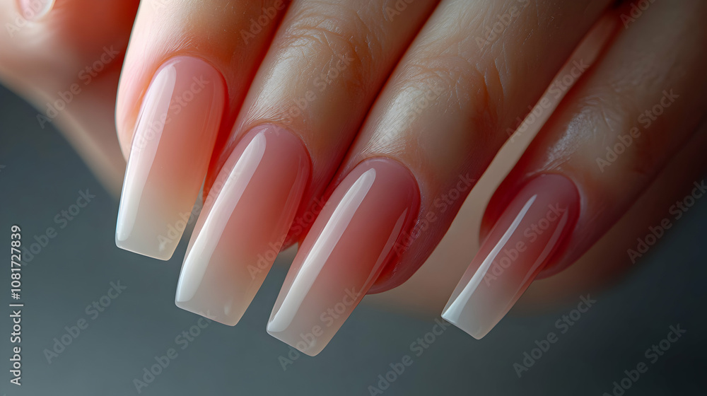 Close-up of Elegant Ombre Nails with a Subtle Gradient, showcasing Polished, Long, and Almond-shaped Nails Close-up of Elegant Ombre Nails with a Subtle Gradient, showcasing Polished, Long, and Almond-shaped Nails