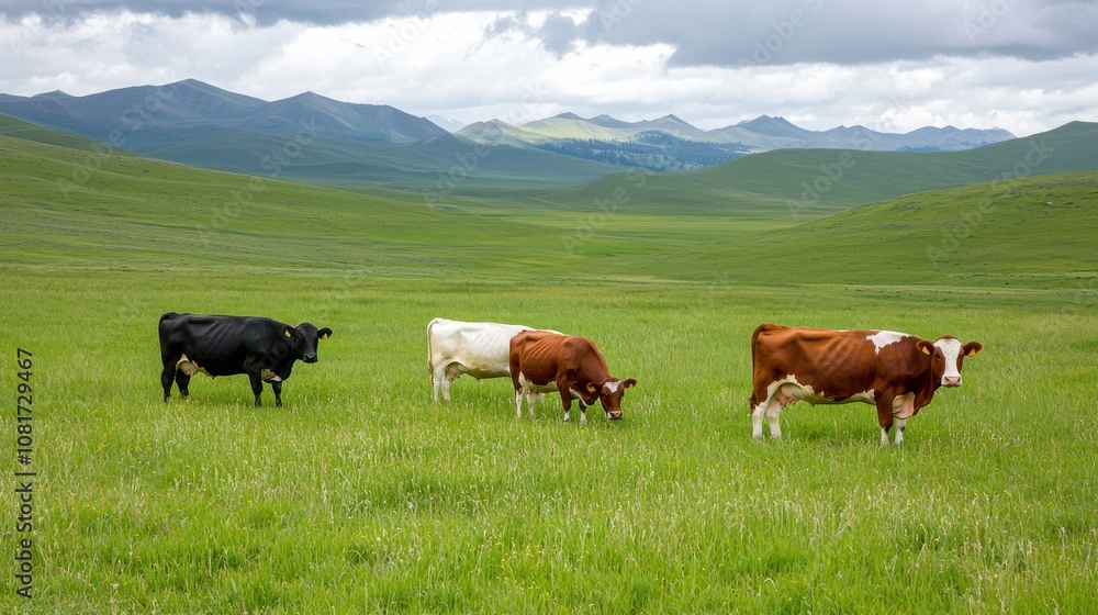Cattle grazing in sustainable pasture mountainous landscape nature photography serene environment natural viewpoint sustainable agriculture Cattle grazing in sustainable pasture mountainous landscape nature photography serene environment natural viewpoint sustainable agriculture
