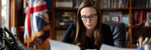 Engrossed in Work: A Glimpse of New Zealand's Prime Minister Performing Her Duties in Office photo