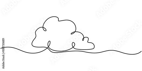 Cloud one line drawing, Clouds one continuous line drawing, Line art drawing of a continuous sun and clouds, illustration of cloud and sun weather continous one line art, Vector illustration drawn.