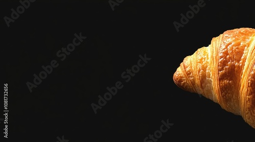 hoto of a croissant on a black background, with copy space for text or design. Web banner showing the silhouette of a French bakery product against a dark backdrop. photo