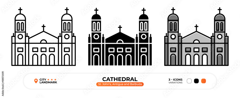 Obraz premium Cathedral Line Icon. St.John’s Antigua and Barbuda, Capital Color Symbol, Silhouette, Editable Stroke.