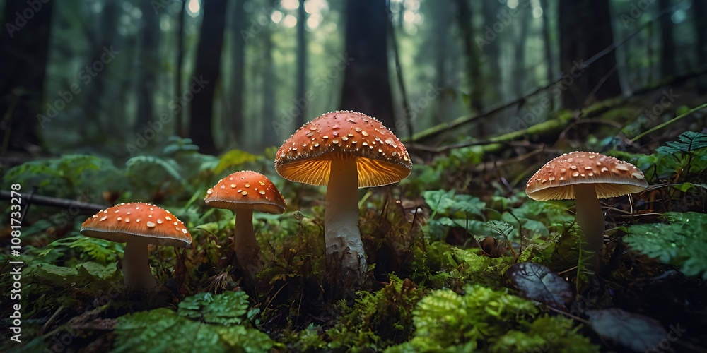 Fototapeta premium cool mushroom in the forest, created by Generative AI