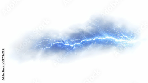 Abstract Blue Lightning Bolt Streaks Across White Background, Digital Art Illustration