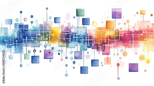 digital database colorful on white background illustration watercolor style