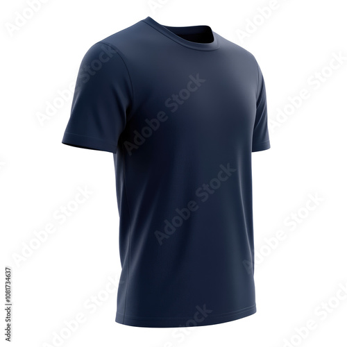 A plain navy blue t-shirt for a mockup, side view. transparent background