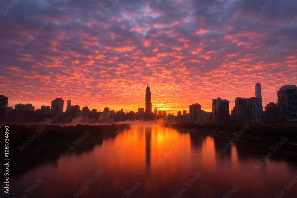 Breathtaking sunset over the city skyline Breathtaking sunset over the city skyline
