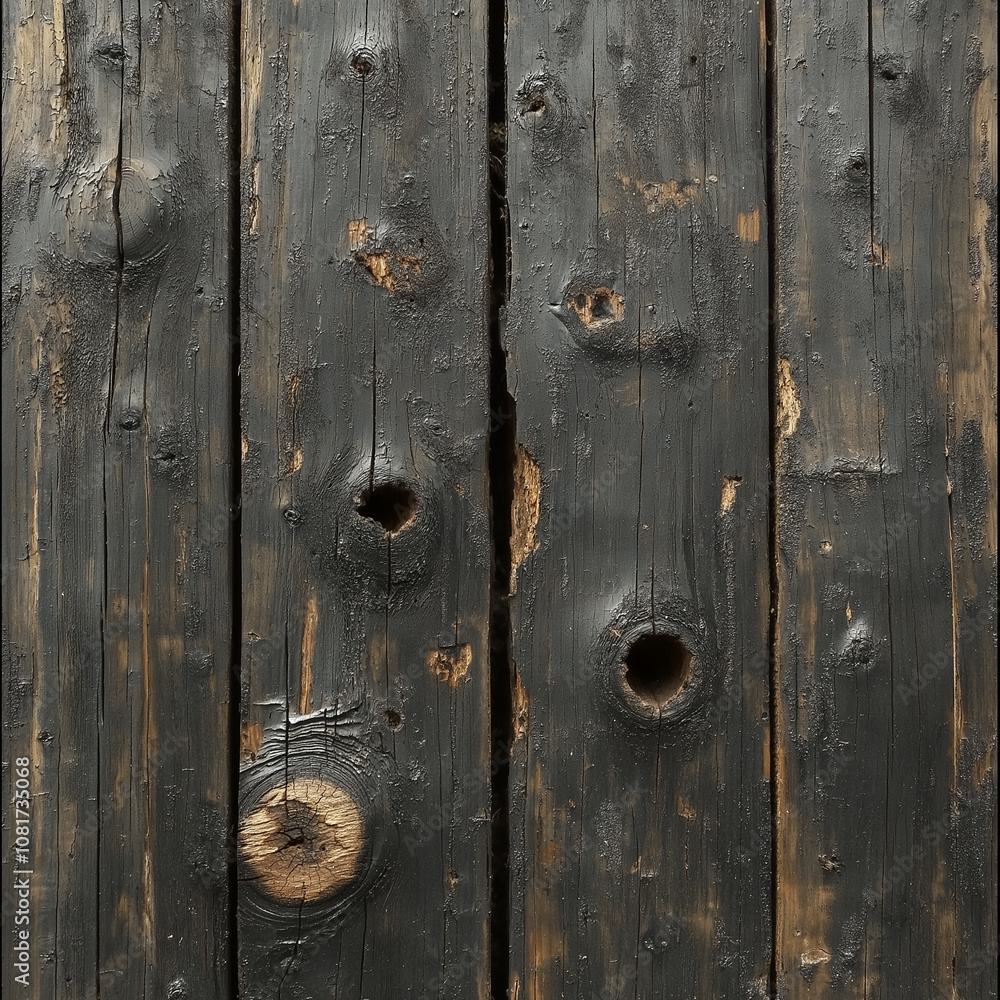 Fototapeta premium Background illustration, Holes on the wooden floor , old wooden door