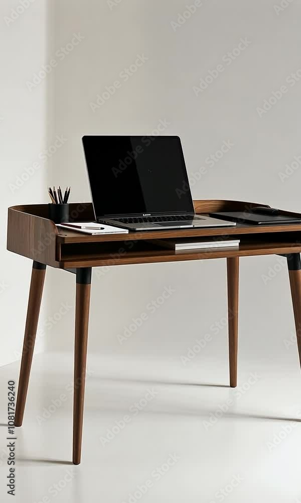 Modern Walnut Desk with Laptop Modern Walnut Desk with Laptop