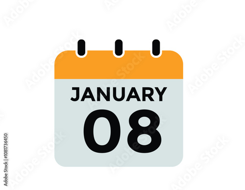 January 8 Calendar Day or Calender Date for Deadlines or Appointment. calendar date icon on white background.
