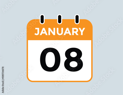 January 8 Calendar Day or Calender Date for Deadlines or Appointment. calendar date icon on white background.
