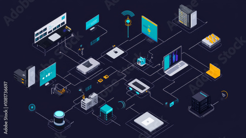 A visual map showing interconnected digital platforms, vendors, and partners collaborating within a seamless business ecosystem, optimizing supply chains and operations