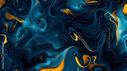 Dynamic fractal pattern with intricate swirling details, high contrast colors of turquoise, gold, and dark indigo, mesmerizing visual effect wallpaper and background