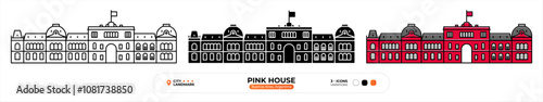 Pink House Line Icon. Buenos Aires Argentina, Us Color Symbol, Silhouette, Editable Stroke.