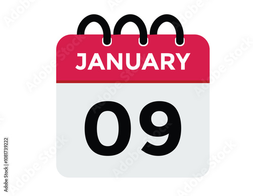 January 9 Calendar Day or Calender Date for Deadlines or Appointment. calendar date icon on white background.