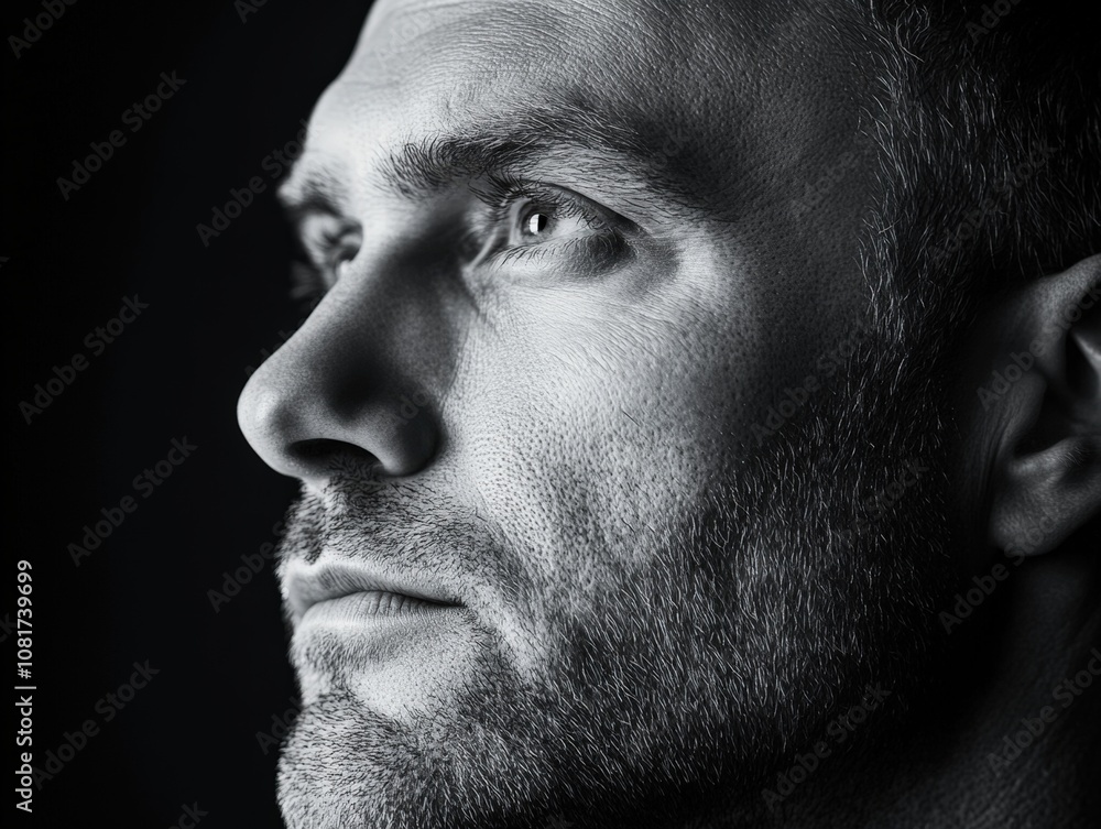 Close-up portrait of a pensive man with a beard Close-up portrait of a pensive man with a beard