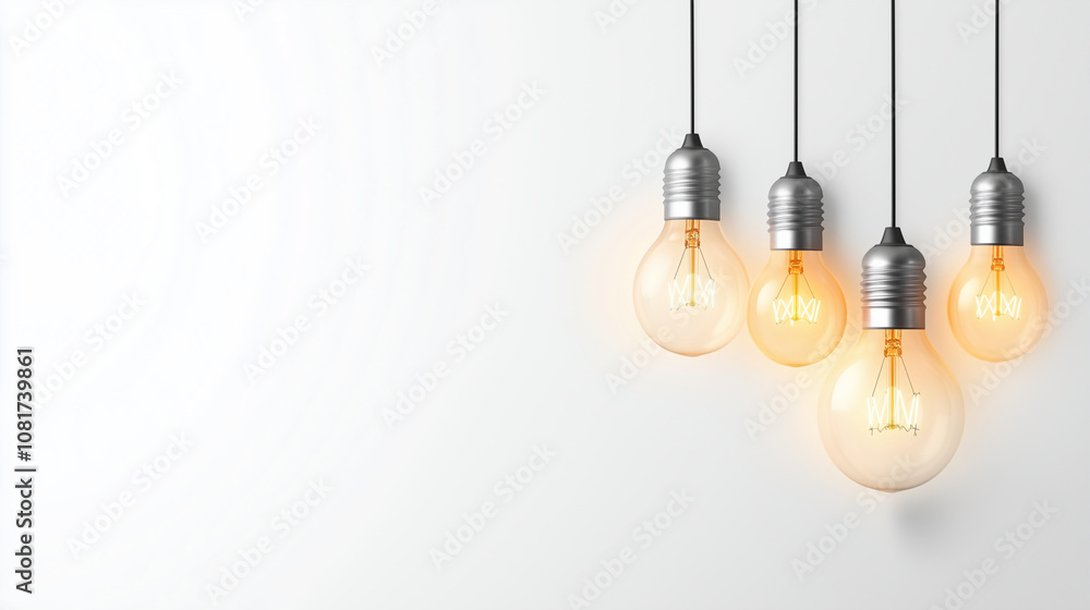 group of light bulbs with one shining. group of light bulbs with one shining.