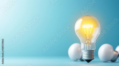 group of light bulbs with one shining.