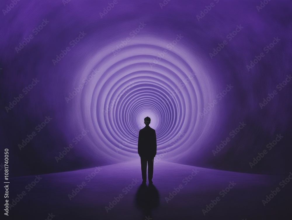 Fototapeta premium person standing in a surreal, illuminated tunnel