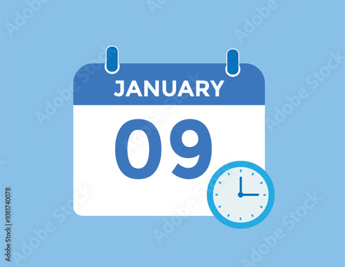 January 9 Calendar Day or Calender Date for Deadlines or Appointment. calendar date icon on white background.