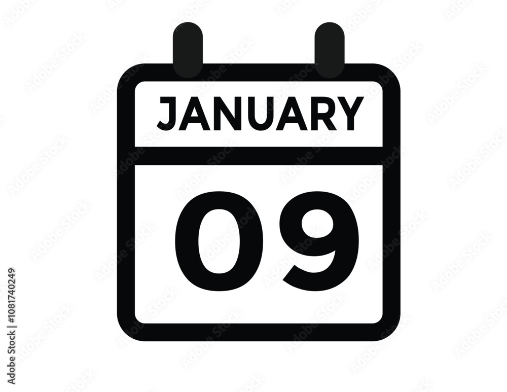 January 9 Calendar Day or Calender Date for Deadlines or Appointment. calendar date icon on white background. January 9 Calendar Day or Calender Date for Deadlines or Appointment. calendar date icon on white background.