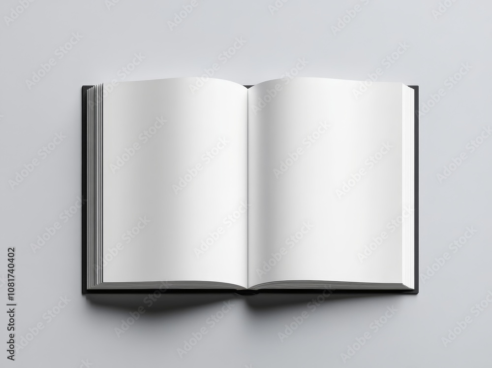 Open Book with Blank White Pages on Grey Background Minimalist Mockup Open Book with Blank White Pages on Grey Background Minimalist Mockup
