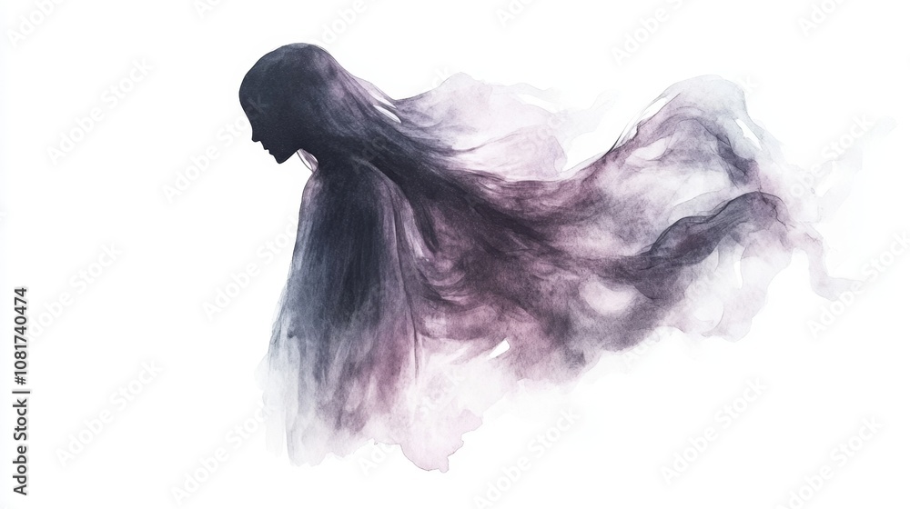 Fototapeta premium Watercolor of a spiritual entity on white background. ghost and demon concept