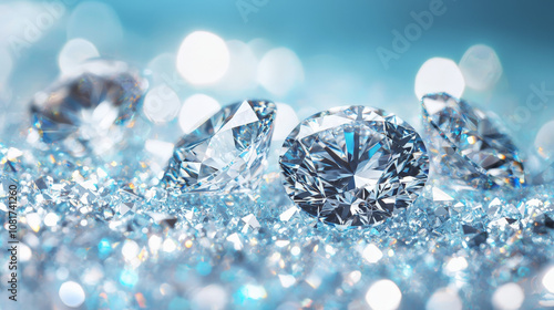 Shimmering diamonds on sparkling surface create luxurious and elegant atmosphere, perfect for representing wealth and beauty