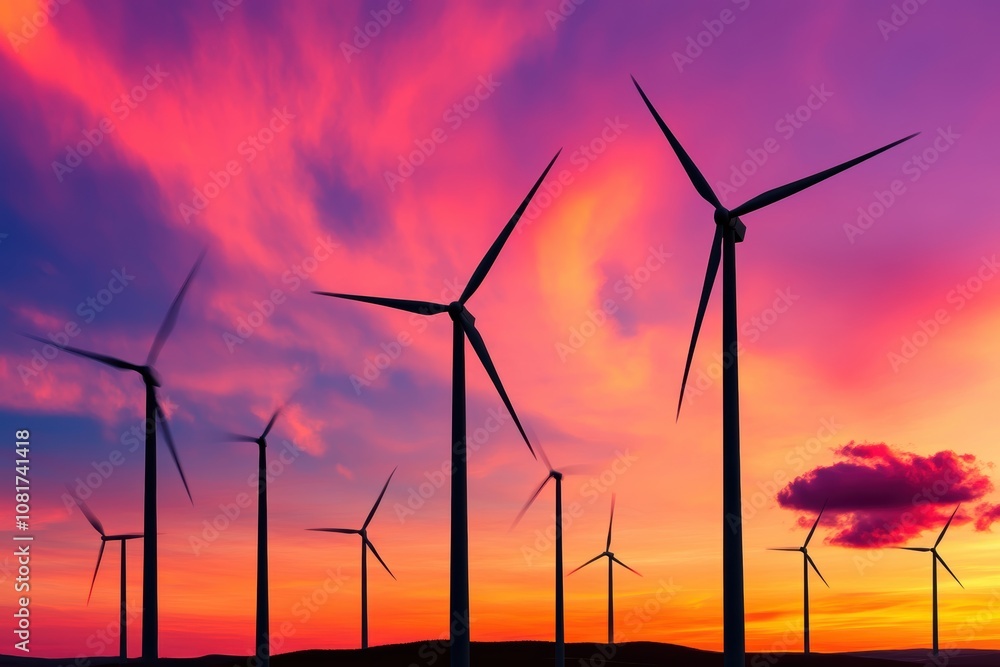 Fototapeta premium Rows of battery storage systems paired with wind turbines, representing energy stock for sustainable electricity distribution