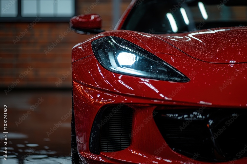Fototapeta premium Close up of a red sports car. This image is perfect for automotive blogs, magazines, and advertisements.