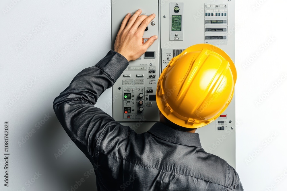 Worker inspecting a hydroelectric plant control panel, showcasing efficient management of renewable electricity resources Worker inspecting a hydroelectric plant control panel, showcasing efficient management of renewable electricity resources