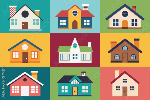 A Set of houses icon style variations vector illustration