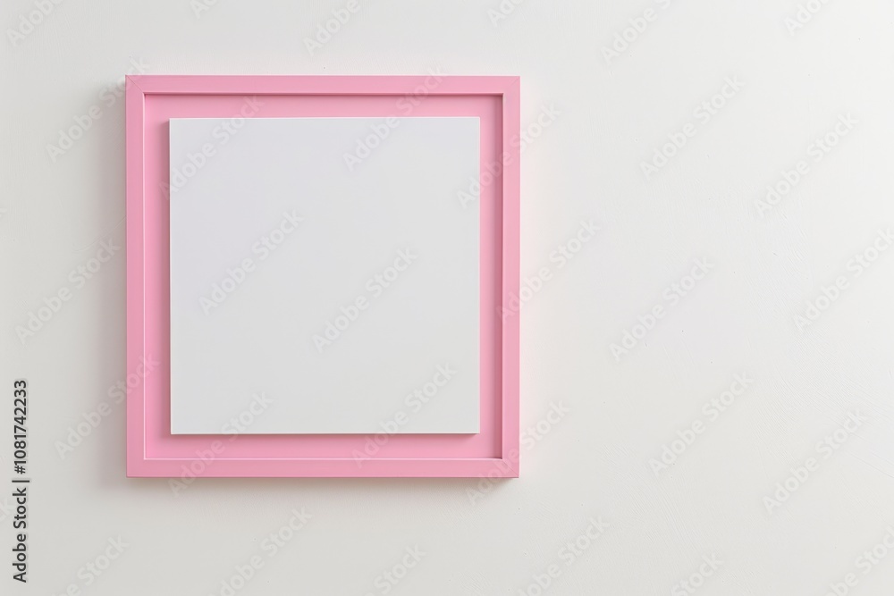 A minimalistic pink and white empty picture frame on a soft pink wall, perfect for artwork display, with shadows of leaves creating a modern aesthetic. A minimalistic pink and white empty picture frame on a soft pink wall, perfect for artwork display, with shadows of leaves creating a modern aesthetic.