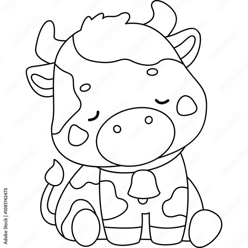 a vector of a cute cow in black and white coloring a vector of a cute cow in black and white coloring