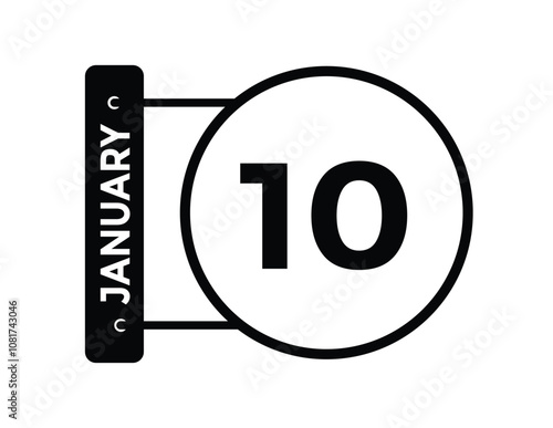 January 10 Calendar Day or Calender Date for Deadlines or Appointment. calendar date icon on white background.
